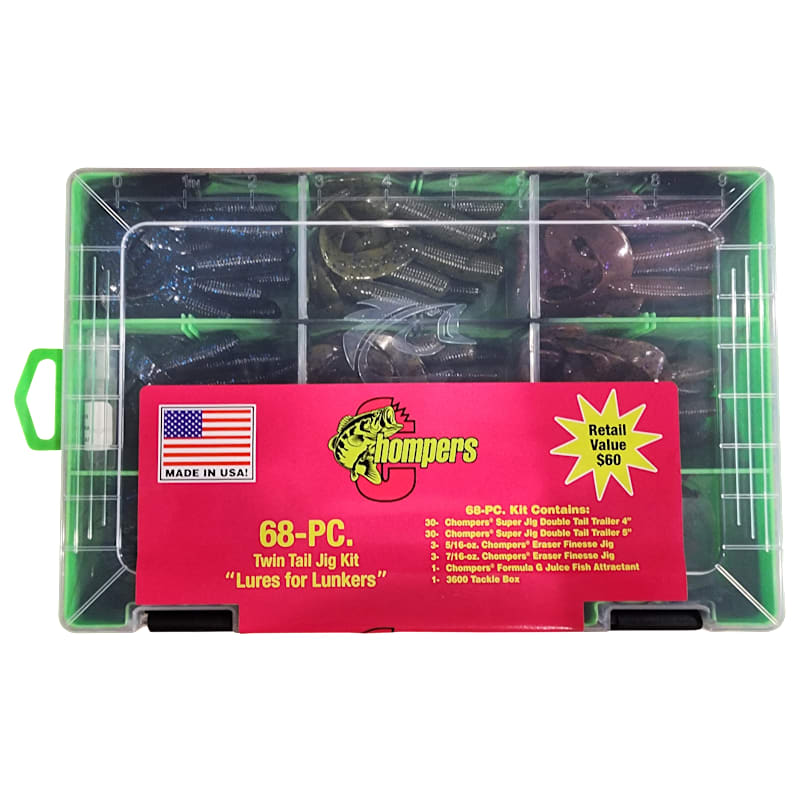 Chompers 68-Piece Twin Tail Grub Jig Kit