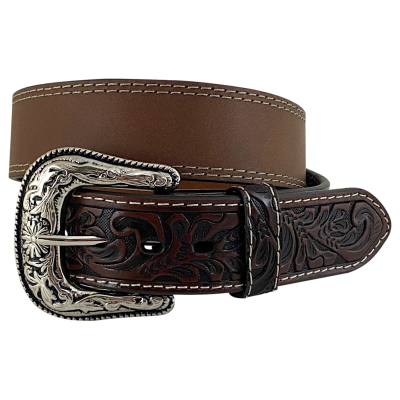 RedHead Ranch Tooled Double-Stitch Leather Belt
