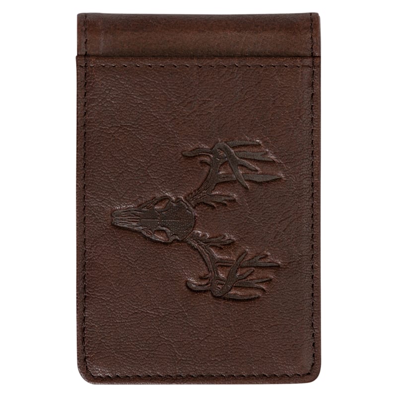 RedHead Deer Skull Embossed Leather Front-Pocket Bifold Wallet with Money Clip
