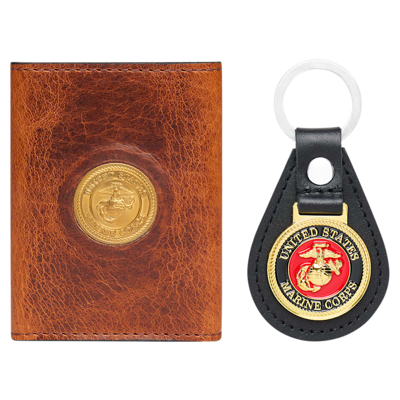 Bass Pro Shops U.S. Marine Corps Leather Wallet and Keychain Gift Set