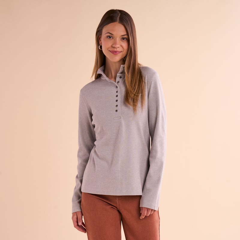 Natural Reflections 10-Button Long-Sleeve Mock Turtleneck