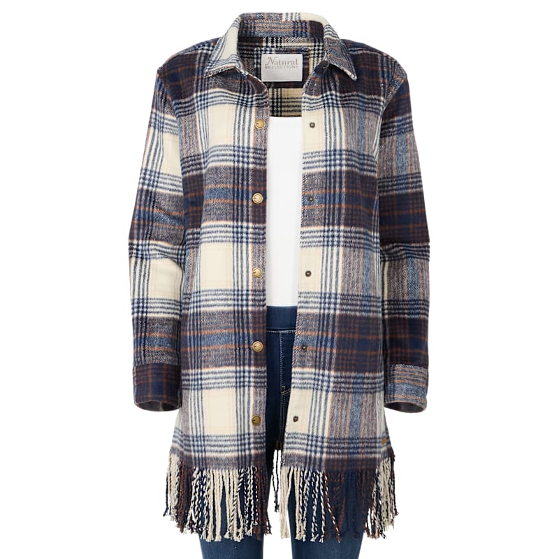 Natural Reflections Plaid Fringe Shirt Jacket