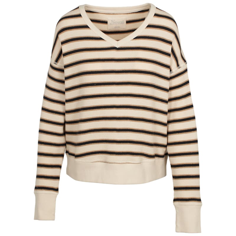 Natural Reflections Waffle Knit V-Neck Long-Sleeve Shirt
