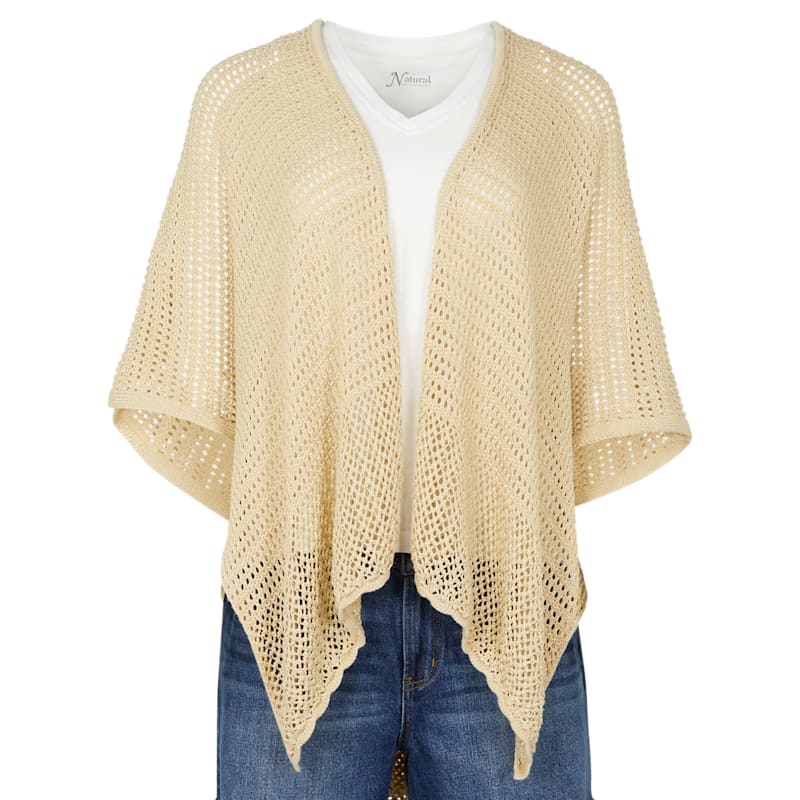 Natural Reflections Scalloped Crochet Ruana