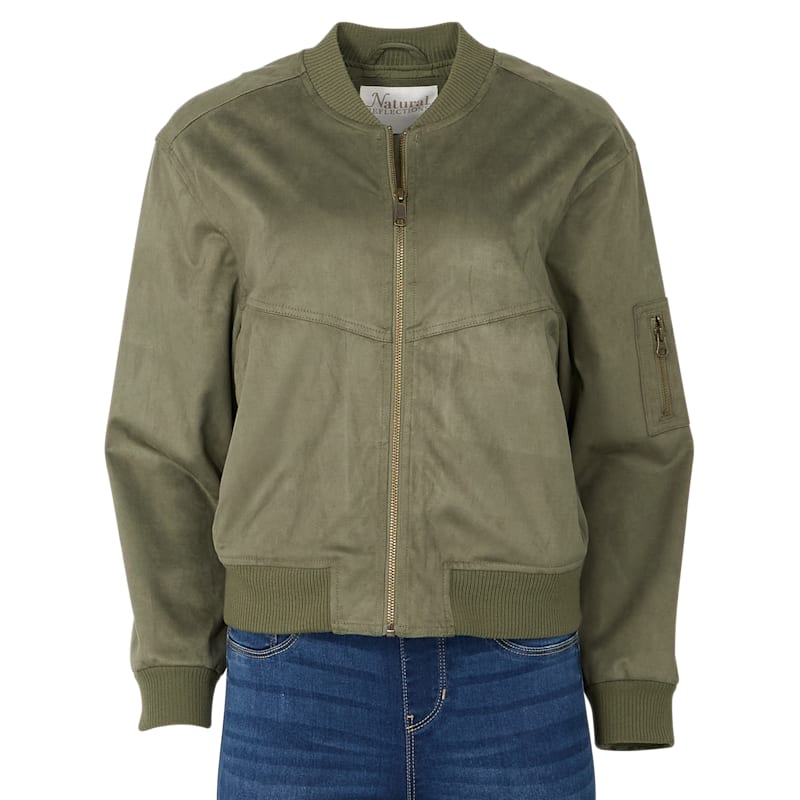 Natural Reflections Faux-Suede Bomber Jacket