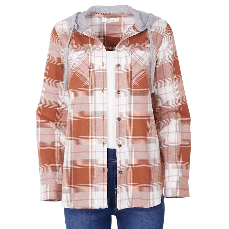Natural Reflections Hooded Flannel Long-Sleeve Shirt