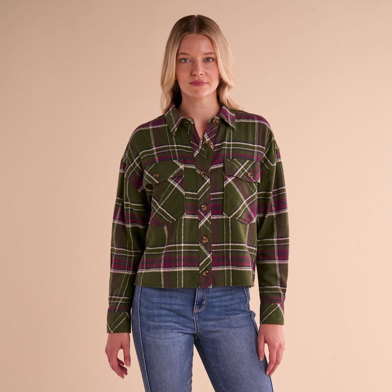 Natural Reflections Cropped Plaid Long-Sleeve Shirt