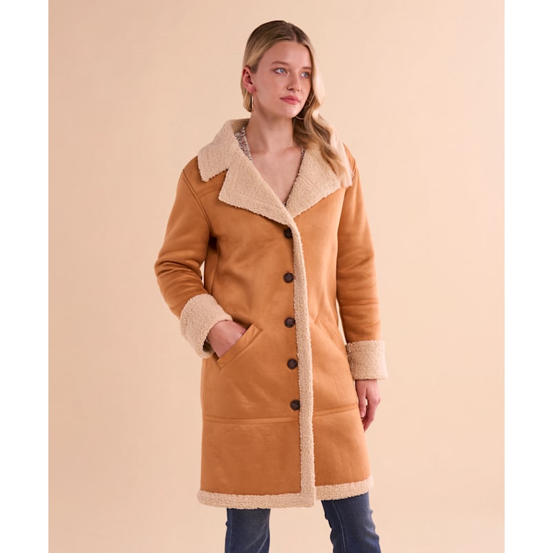 Natural Reflections Sherpa-Lined Faux-Suede Coat