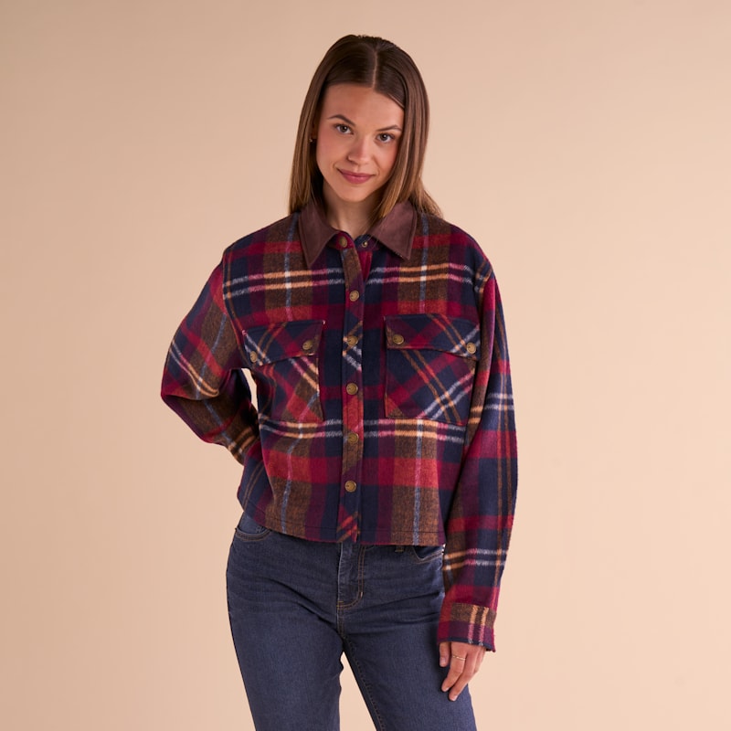 Natural Reflections Cropped Plaid Shirt Jacket