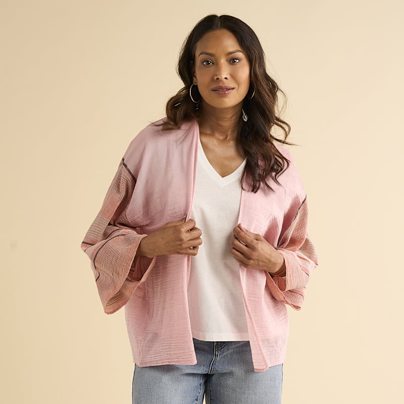 Natural Reflections Peach Beach Stripe Kimono