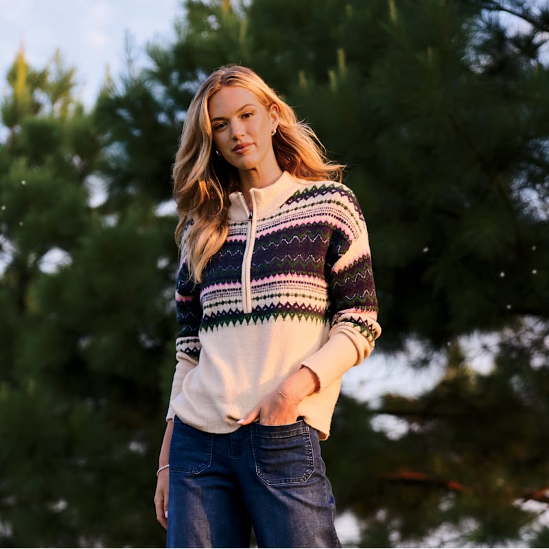 Natural Reflections Fair Isle Quarter-Zip Sweater