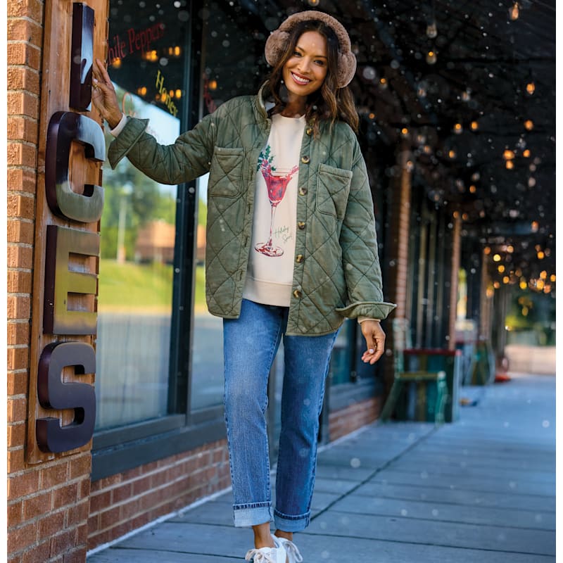 Natural Reflections Christmas Cocktail Crew-Neck Long-Sleeve Sweatshirt
