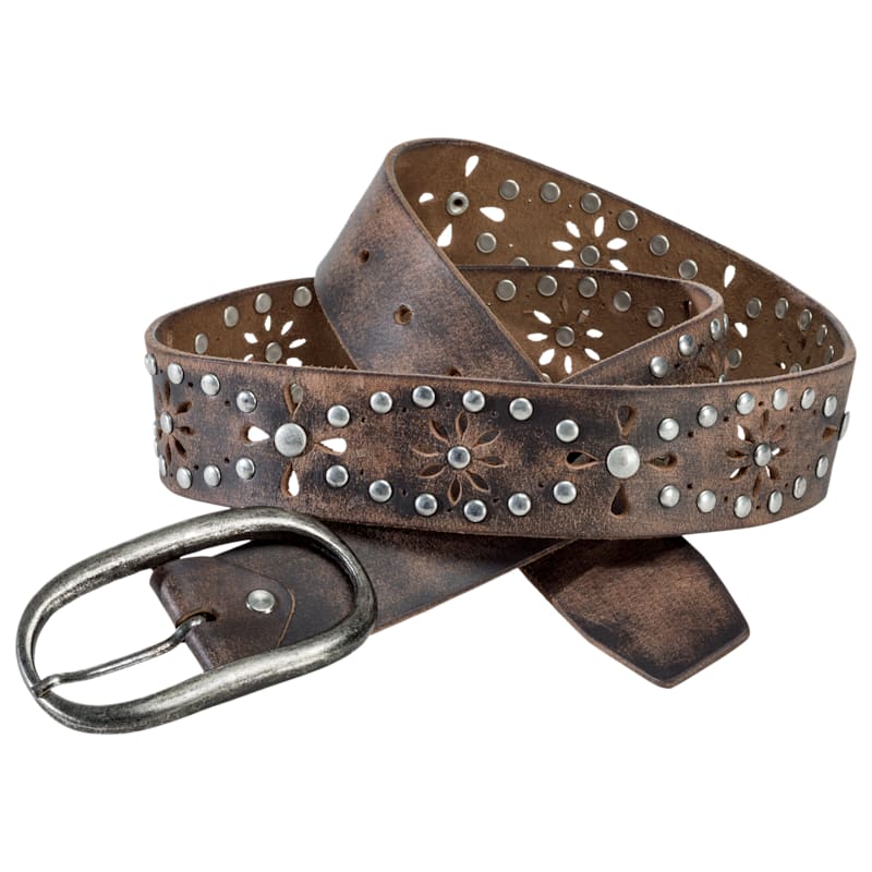 Natural Reflections Floral Cutout Studded Leather Belt