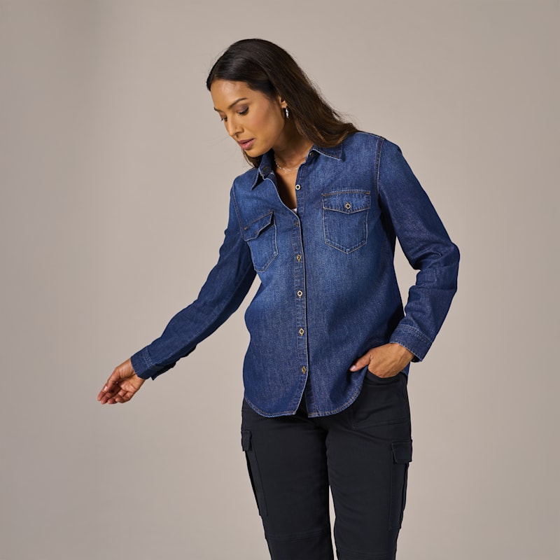Natural Reflections Denim Button-Down Long-Sleeve Shirt
