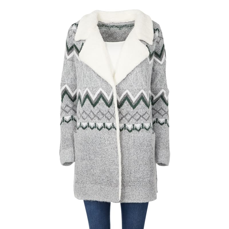 Natural Reflections Sherpa Lapel Long-Sleeve Cardigan