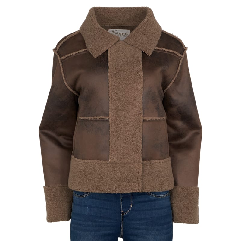 Natural Reflections Faux-Leather Sherpa Jacket