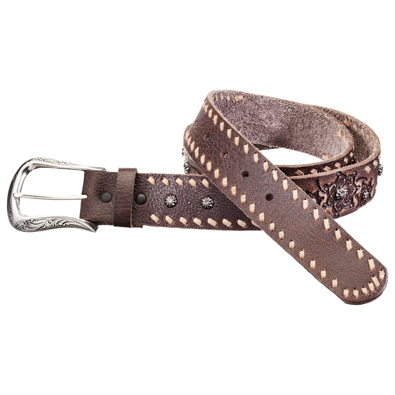 Natural Reflections Embossed Floral Leather Belt