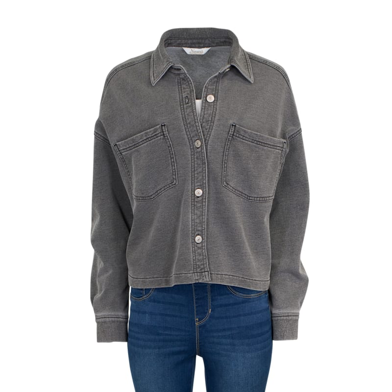 Natural Reflections Cropped Knit Shirt Jacket