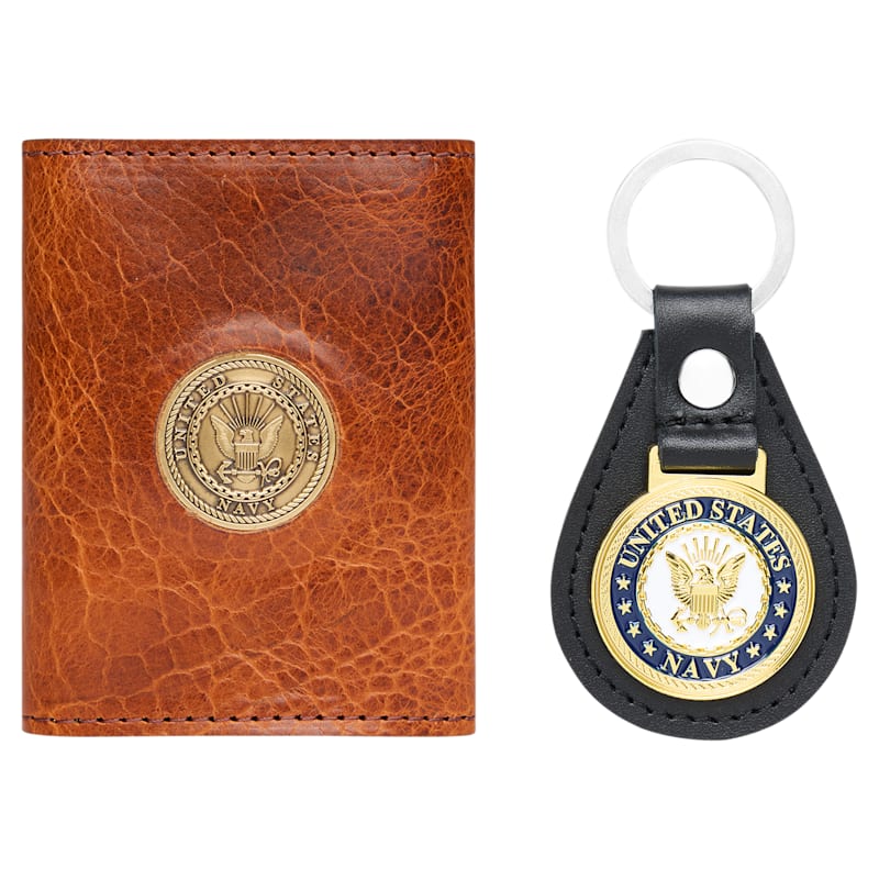 Bass Pro Shops U.S. Navy Leather Wallet and Keychain Gift Set