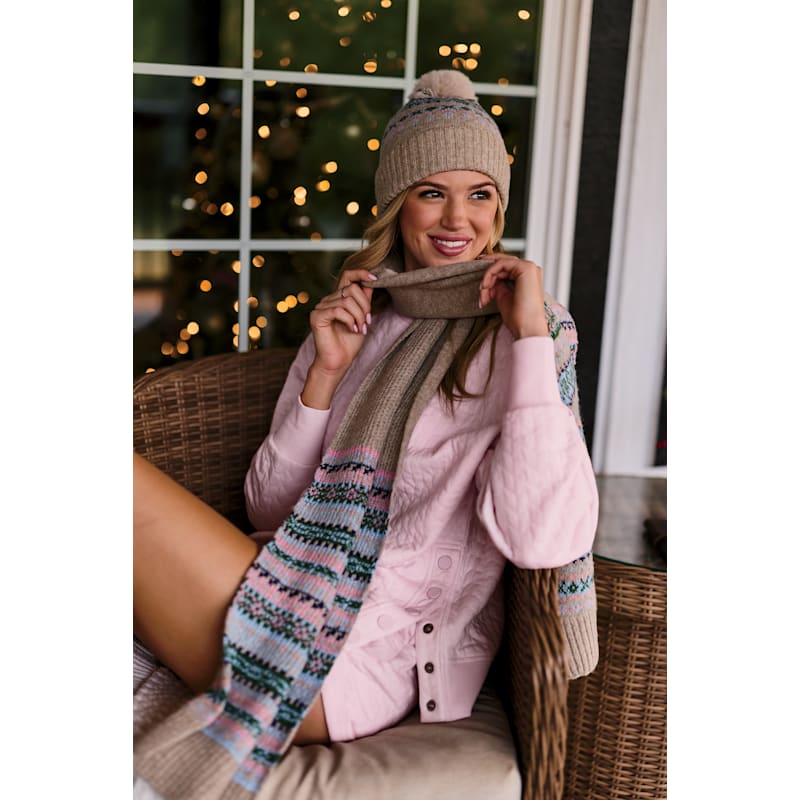 Natural Reflections Joyeux Fair Isle Hat and Scarf Set