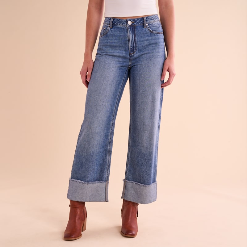 Natural Reflections Wide-Leg Cuff Jeans