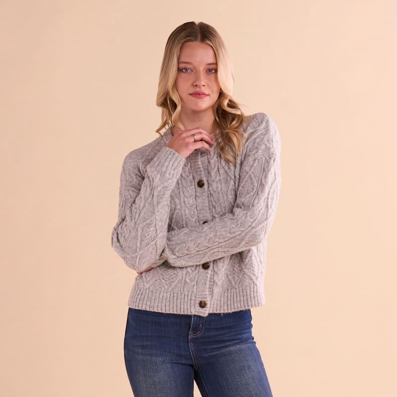 Natural Reflections Crew Cable-Knit Cardigan