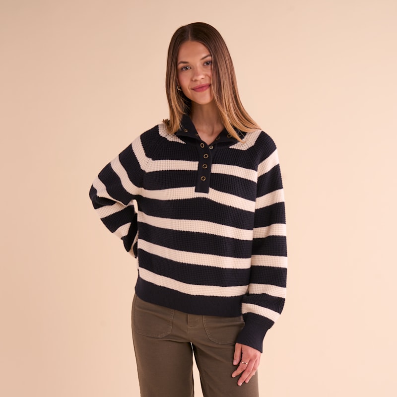 Natural Reflections Striped Henley Sweater