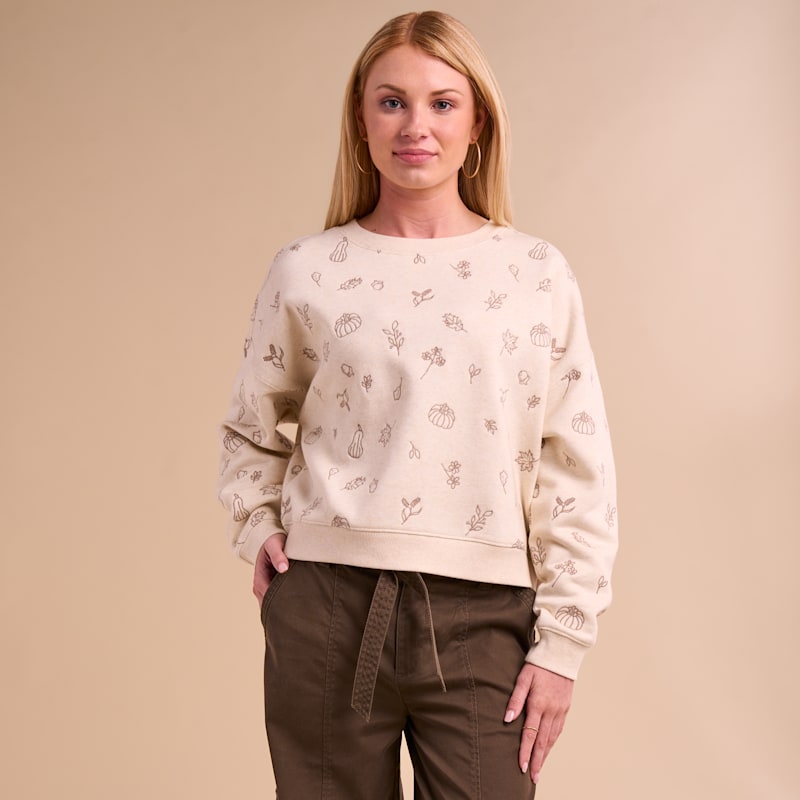 Natural Reflections Fall Embroidered Crew-Neck Sweatshirt