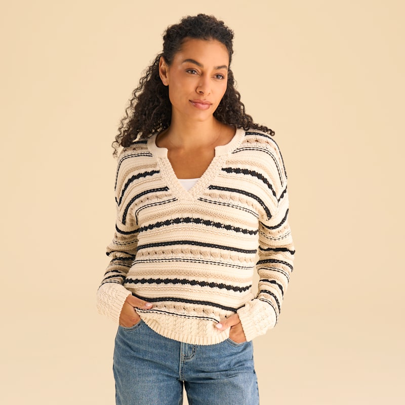 Natural Reflections Multi-Stitch V-Neck Sweater