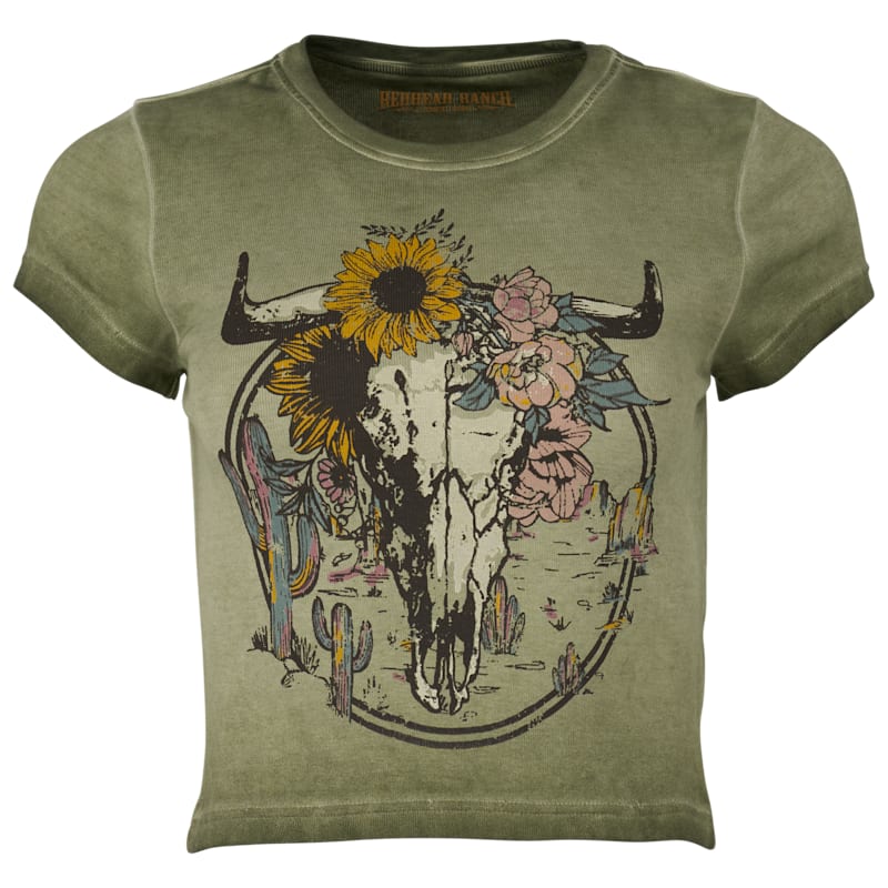 RedHead Ranch Floral Cow Skull Baby-Doll Short-Sleeve T-Shirt