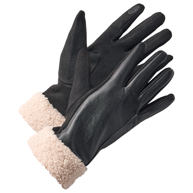 Natural Reflections Faux-Leather Sherpa Gloves