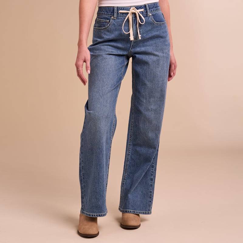 Natural Reflections Drawstring Wide Leg Denim Pants