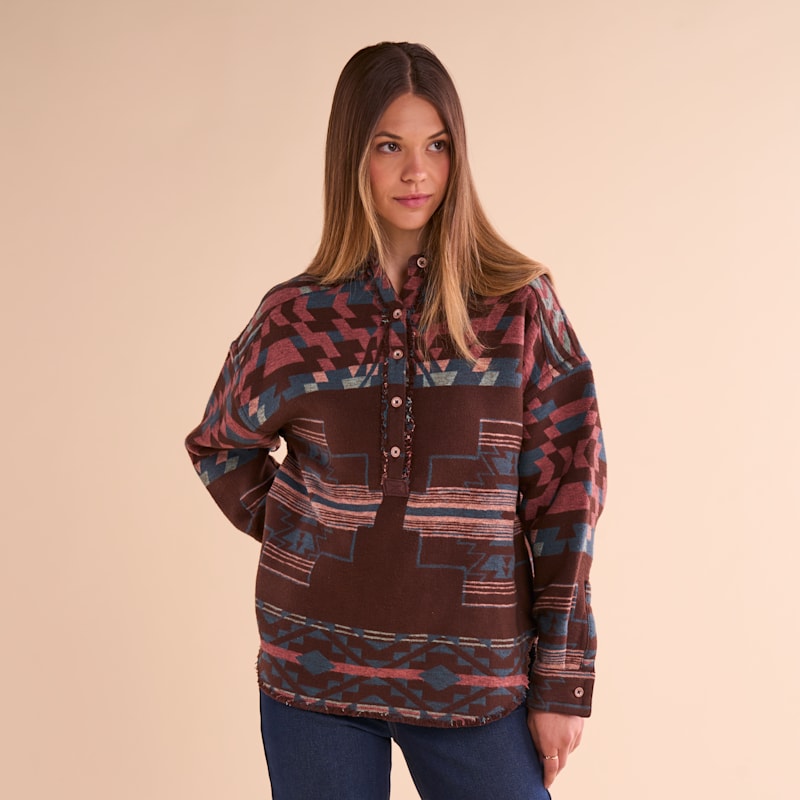 Natural Reflections Aztec Henley Long-Sleeve Pullover