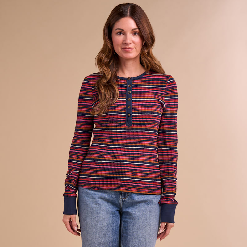 Natural Reflections Ribbed Henley-Style Long-Sleeve Shirt