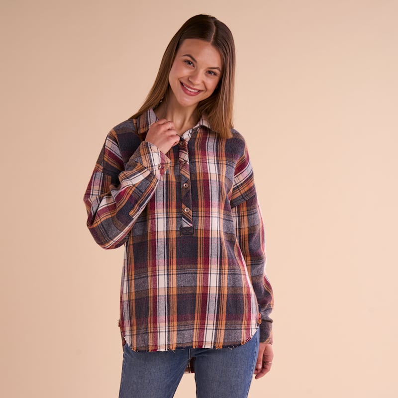 Natural Reflections Plaid Henley Long-Sleeve Pullover