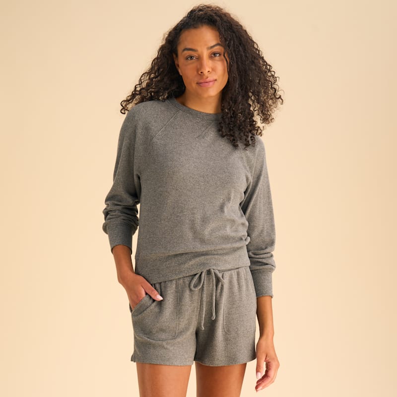 Natural Reflections Brushed Waffle Long-Sleeve Crew Pajama Shirt