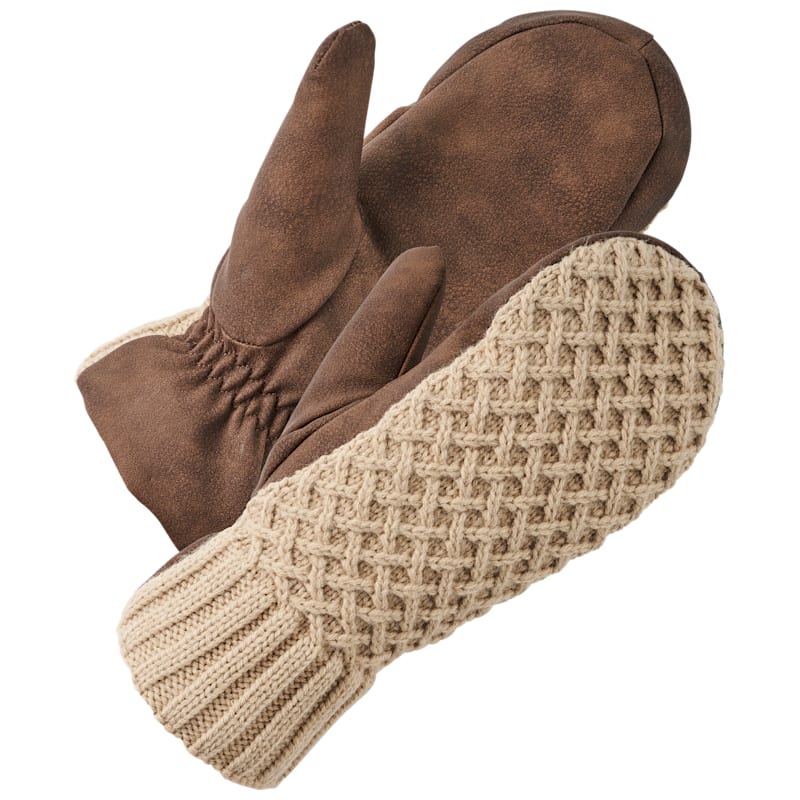 Natural Reflections Lattice Faux-Leather Mittens