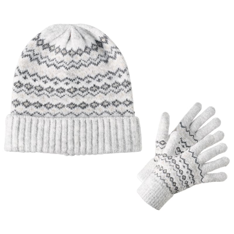 Natural Reflections Fair Isle Beanie and Gloves Set
