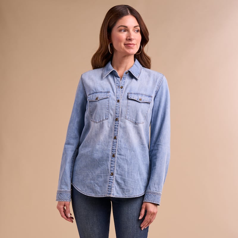 Natural Reflections Denim Long-Sleeve Button-Down Shirt
