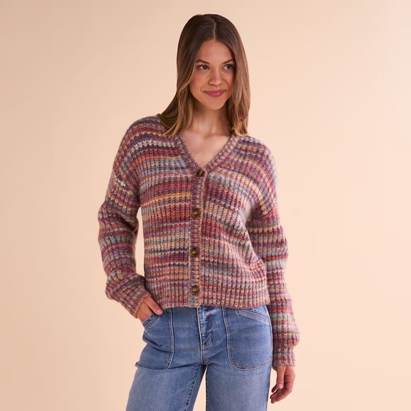Natural Reflections Space-Dye Button-Up Cardigan