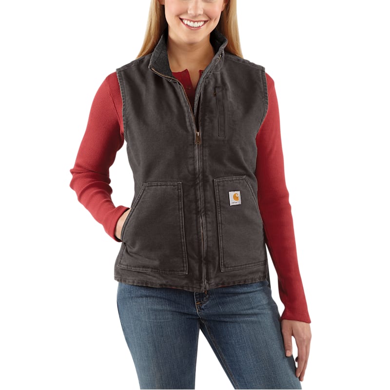 Carhartt Washed Duck Sherpa-Lined Mock-Neck Relaxed-Fit Vest for Ladies