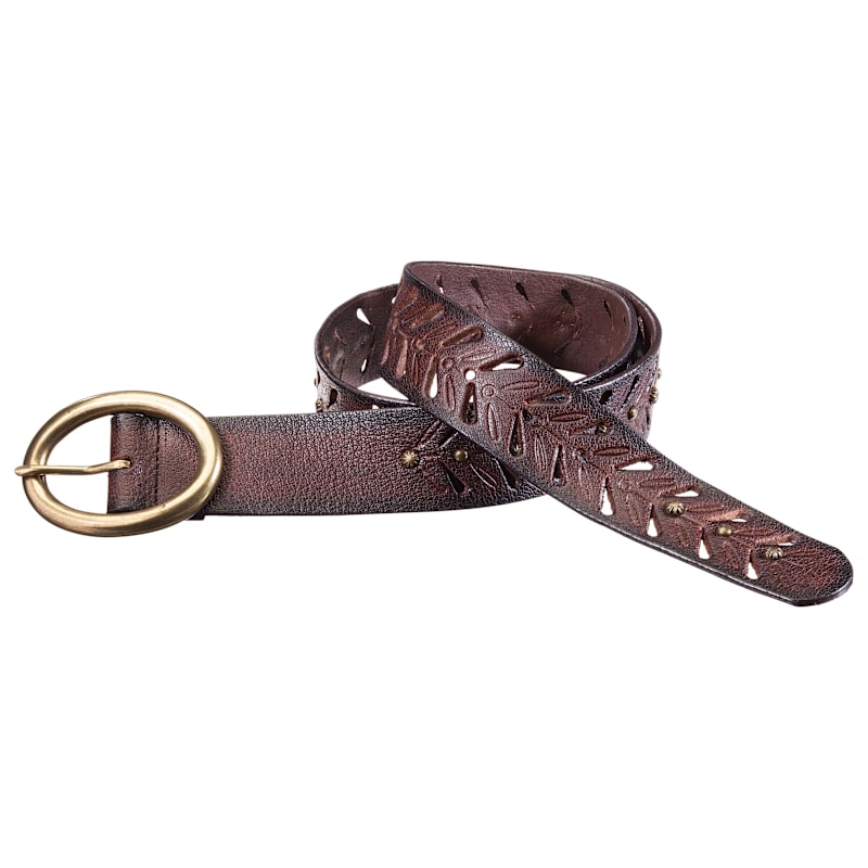 Natural Reflections Studded Cut Out Leather Belt