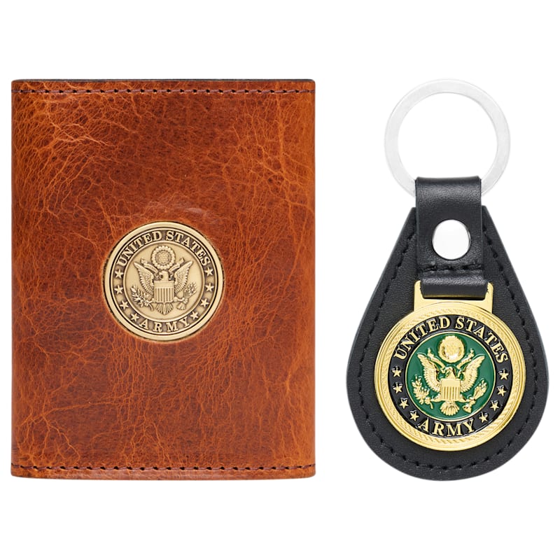 Bass Pro Shops U.S. Army Leather Wallet and Keychain Gift Set