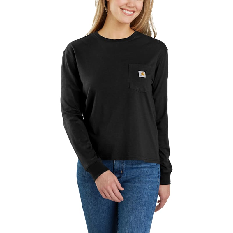 Carhartt Loose-Fit Lightweight Long-Sleeve Crew-Neck Pocket T-Shirt for Ladies