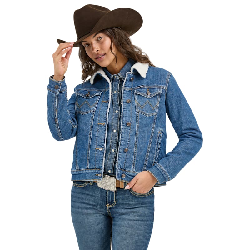 Wrangler Retro Sherpa-Lined Western Denim Jacket for Ladies
