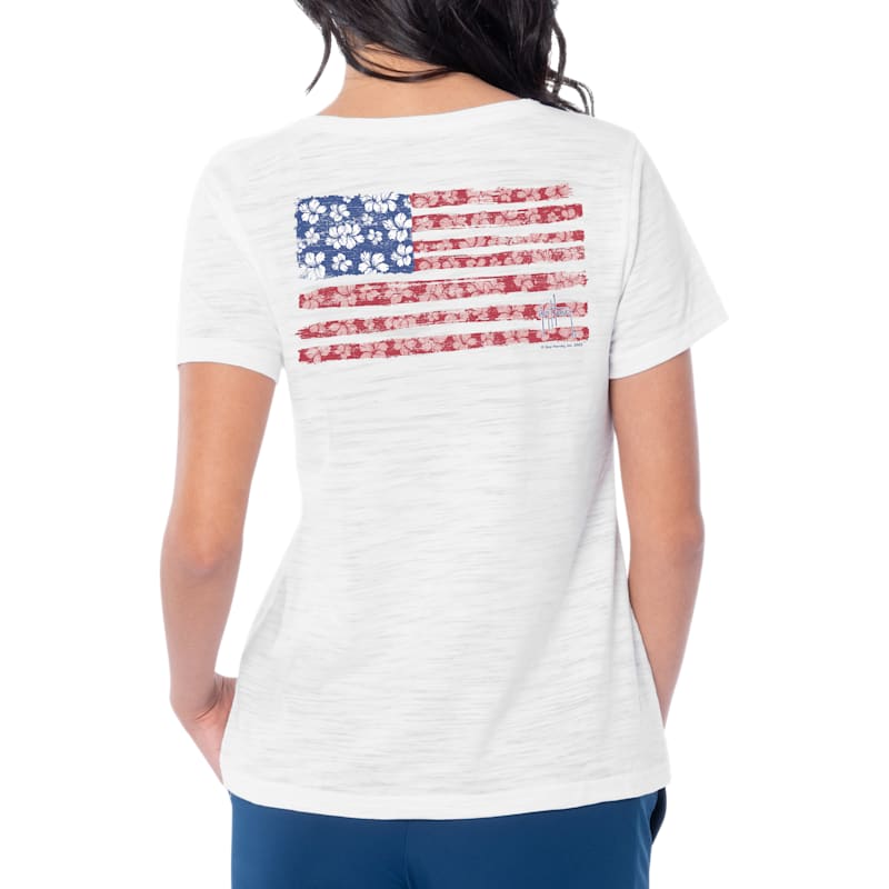 Guy Harvey American Floral V-Neck Short-Sleeve T-Shirt