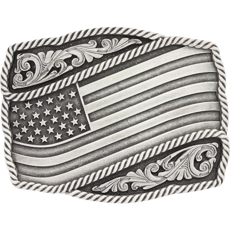 Montana Silversmiths Antiqued Silver Waving American Flag Attitude Buckle