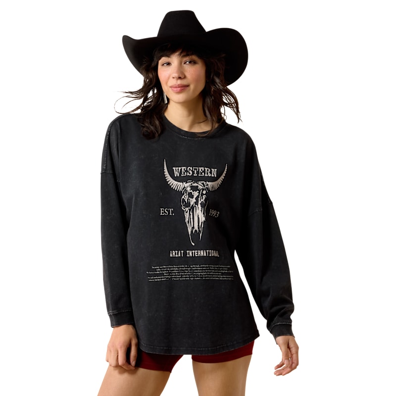 Ariat Canvas Cow Skull Oversized Long-Sleeve Shirt