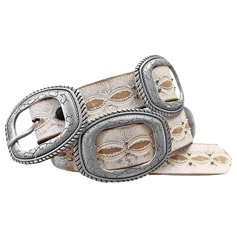 Wrangler Embossed Distressed Leather with Silver Accents Western Belt