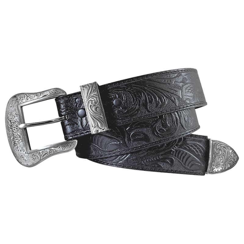 Wrangler Floral Embossed Stitched Leather Western Belt
